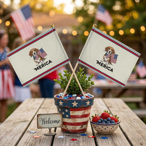 Beagle Lover 4th Of July Dog Patriotic Handheld Flag Merica Pride TS12 Modern 8.2" × 5.5" Beige Red Print Your Wear