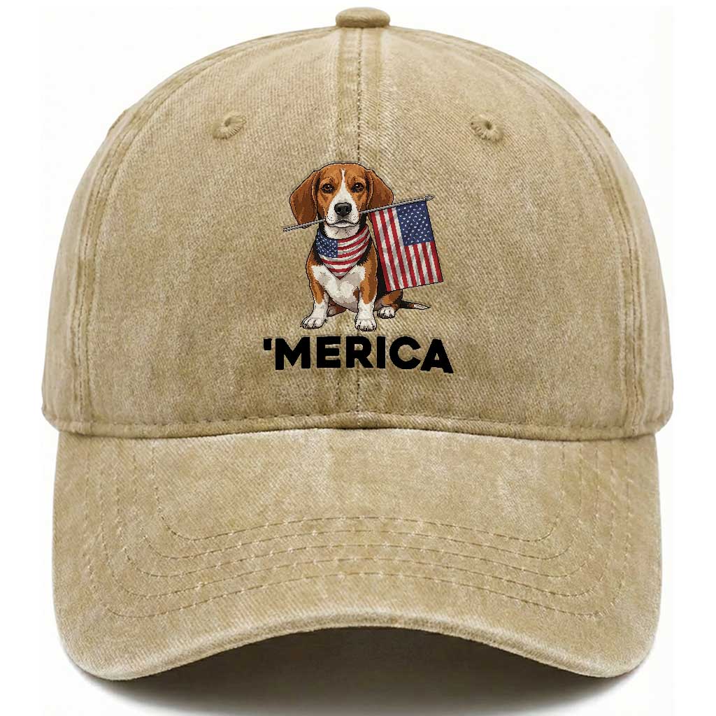 Patriotic Beagle Lover 4th Of July Dog Washed Cotton Baseball Cap Merica Pride TS12 Print Your Wear