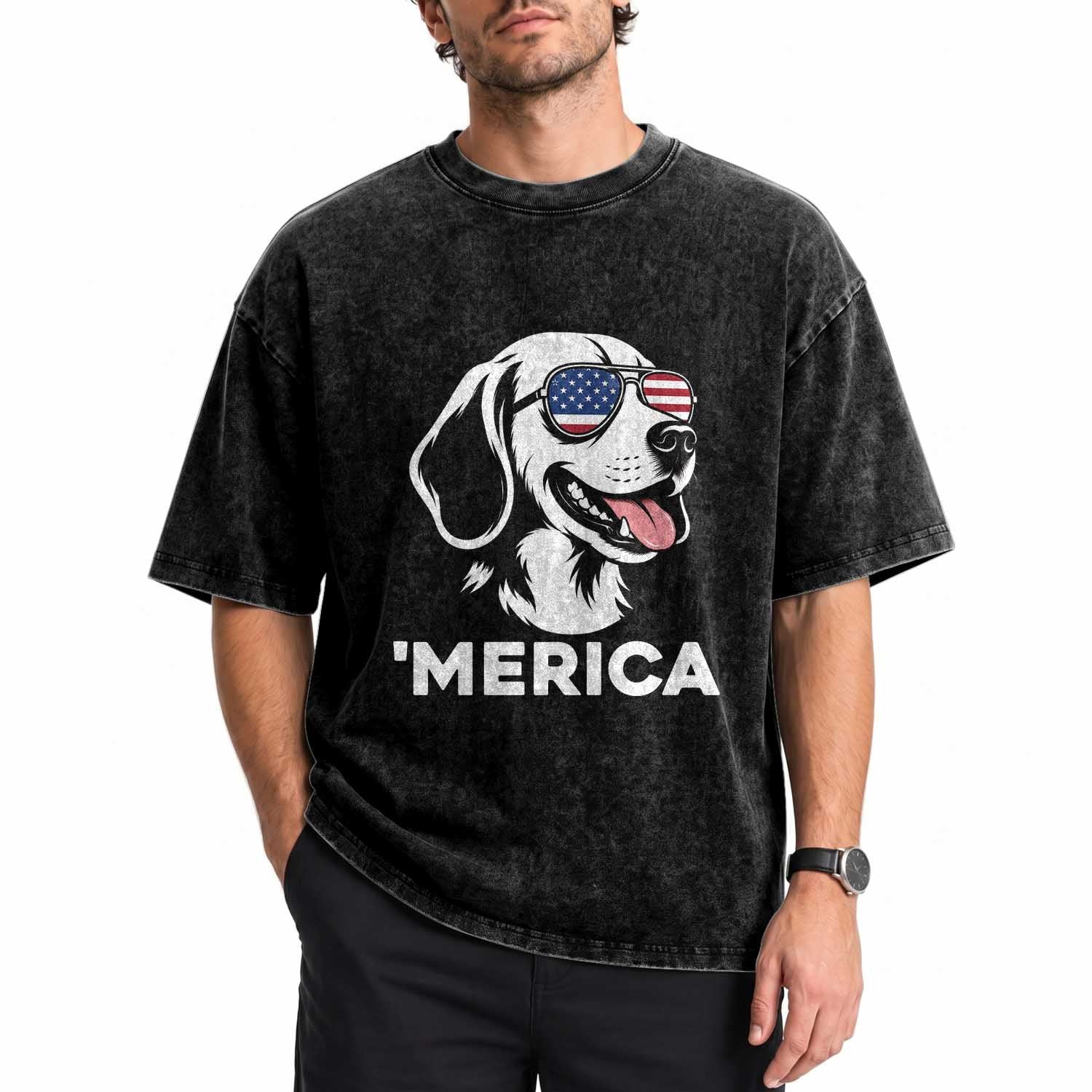 Funny Merica Beagle Lover 4th Of July Washed Cotton T-Shirt Patriotic Dog Gift