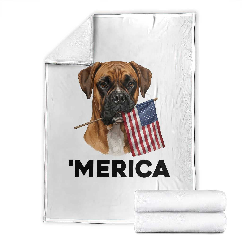 Merica Patriotic Boxer Mom Dad Gift Throw Blanket Merica 4th Of July TS12 White Print Your Wear