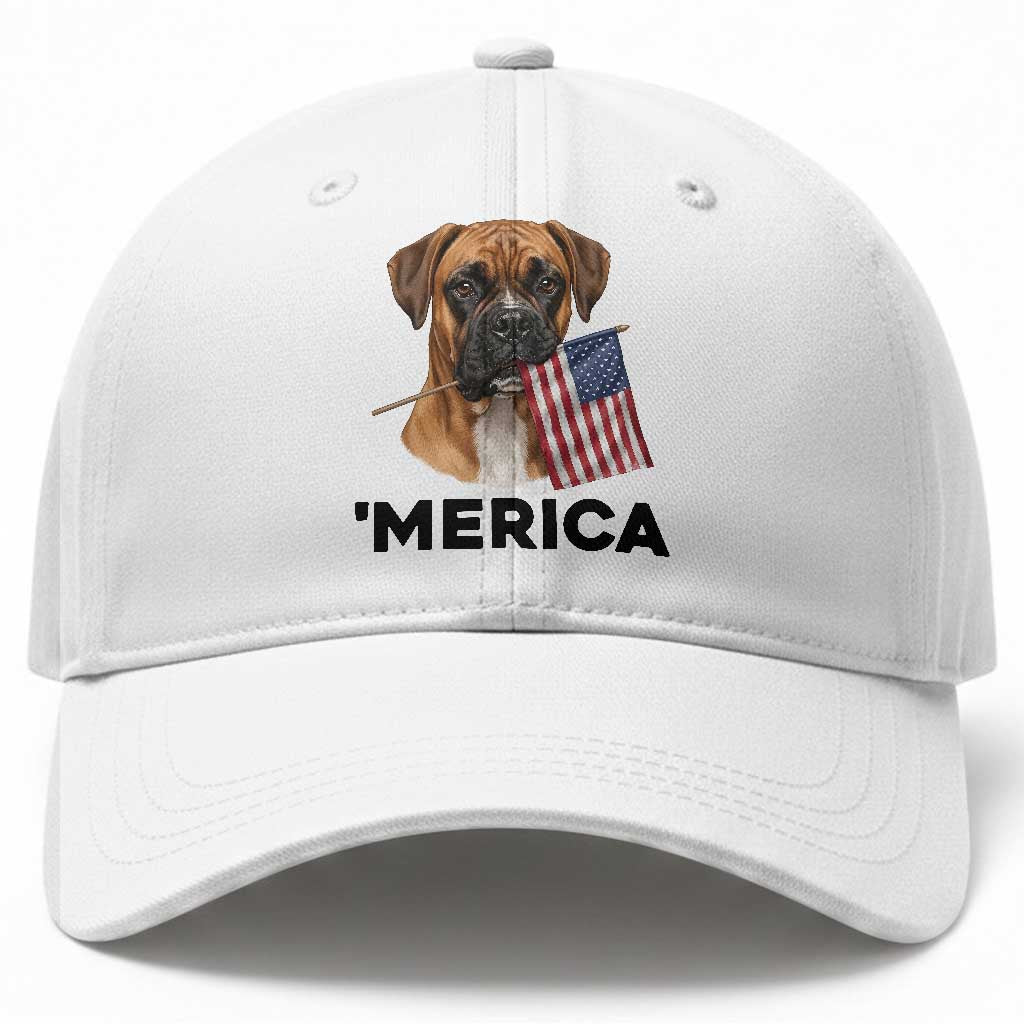 Merica Patriotic Boxer Mom Dad Gift Baseball Cap Merica 4th Of July TS12 Print Your Wear