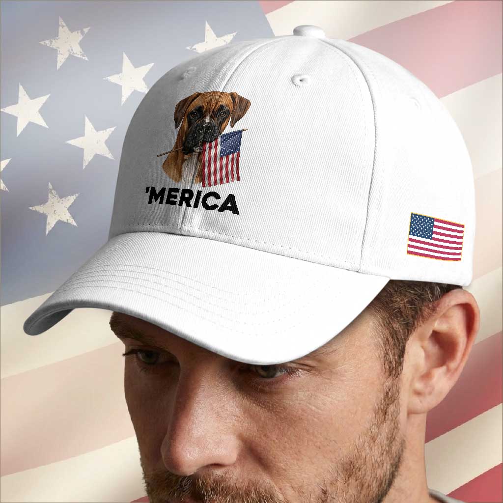 Merica Patriotic Boxer Mom Dad Gift Baseball Cap Merica 4th Of July TS12 Print Your Wear
