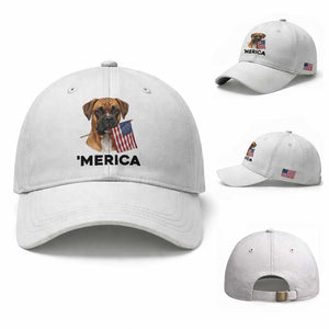 Merica Patriotic Boxer Mom Dad Gift Baseball Cap Merica 4th Of July TS12 Baseball Cap Universal Fit White Print Your Wear