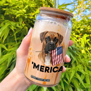 Merica Patriotic Boxer Mom Dad Gift Glass Can Merica 4th Of July TS12 White Print Your Wear