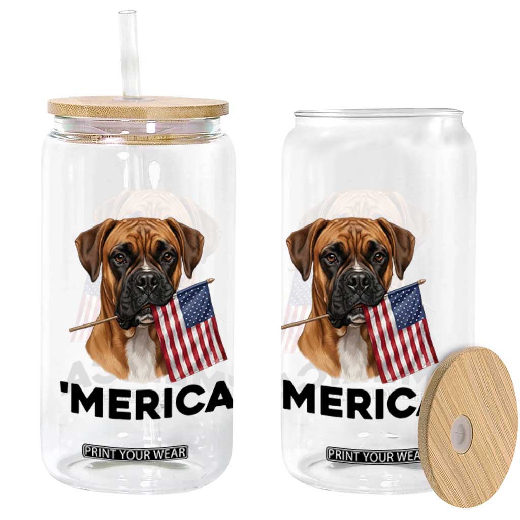 Merica Patriotic Boxer Mom Dad Gift Glass Can Merica 4th Of July TS12 Print Your Wear