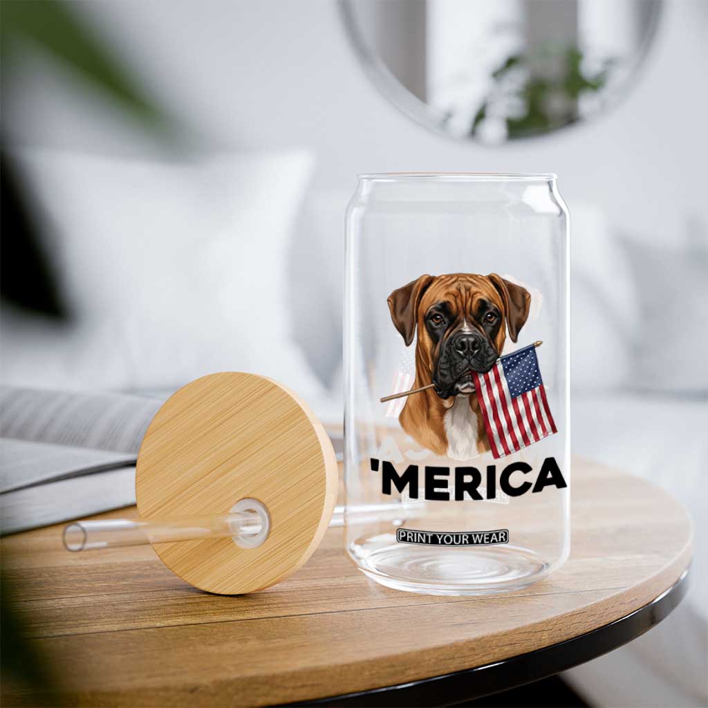 Merica Patriotic Boxer Mom Dad Gift Glass Can Merica 4th Of July TS12 Print Your Wear
