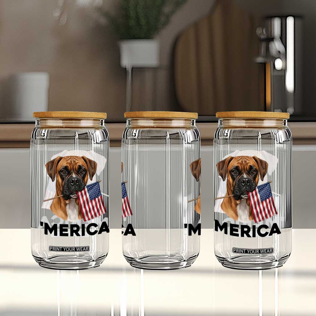 Merica Patriotic Boxer Mom Dad Gift Glass Can Merica 4th Of July TS12 Print Your Wear