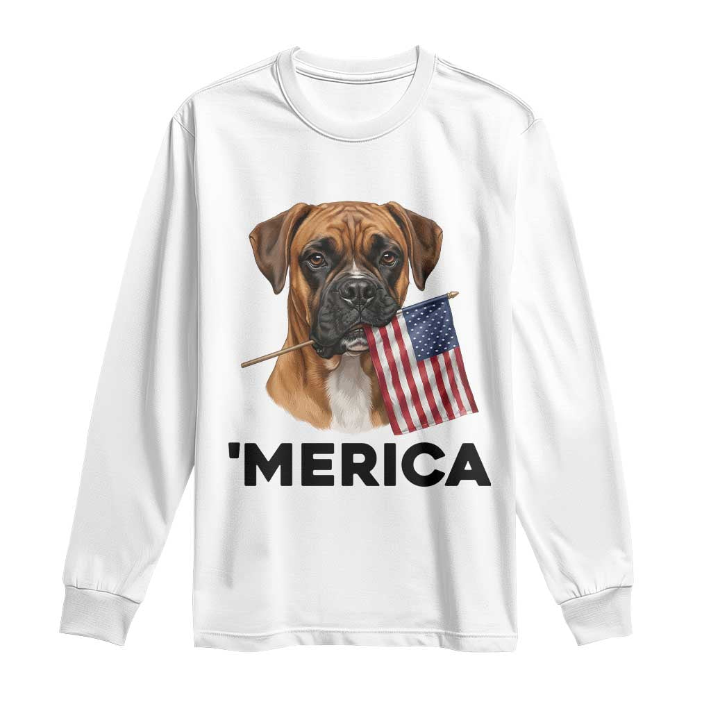 Merica Patriotic Boxer Mom Dad Gift Long Sleeve Shirt Merica 4th Of July TS12 White Print Your Wear