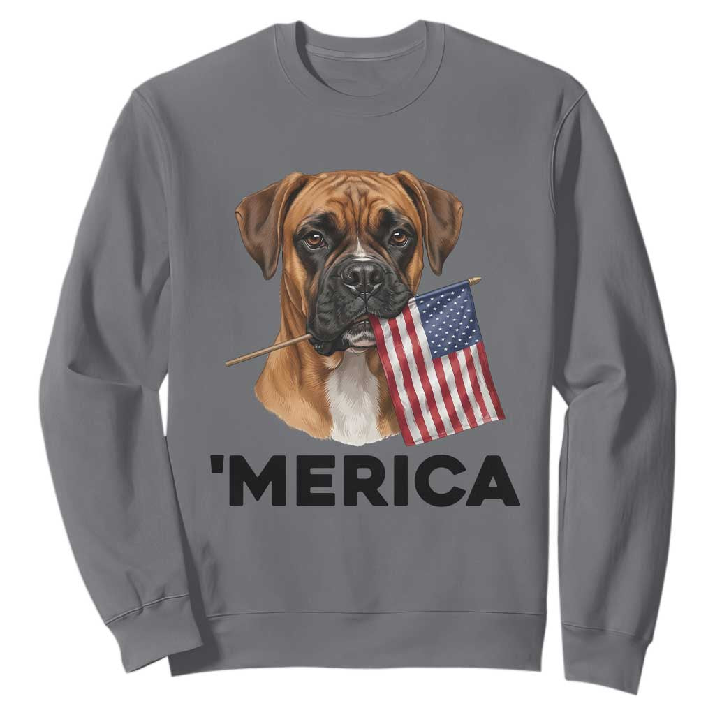 Merica Patriotic Boxer Mom Dad Gift Sweatshirt Merica 4th Of July TS12 Charcoal Print Your Wear