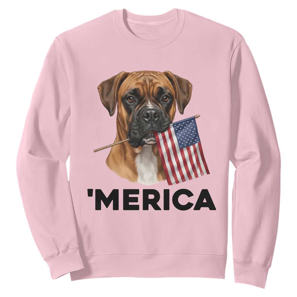 Merica Patriotic Boxer Mom Dad Gift Sweatshirt Merica 4th Of July TS12 Light Pink Print Your Wear