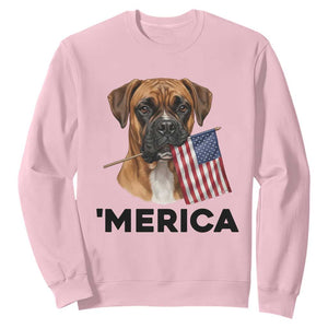 Merica Patriotic Boxer Mom Dad Gift Sweatshirt Merica 4th Of July TS12 Light Pink Print Your Wear