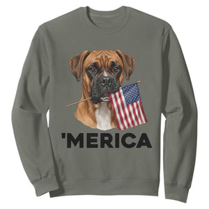 Merica Patriotic Boxer Mom Dad Gift Sweatshirt Merica 4th Of July TS12 Military Green Print Your Wear