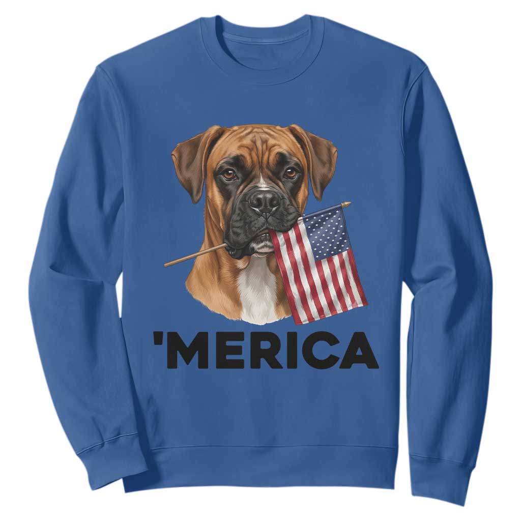 Merica Patriotic Boxer Mom Dad Gift Sweatshirt Merica 4th Of July TS12 Royal Blue Print Your Wear
