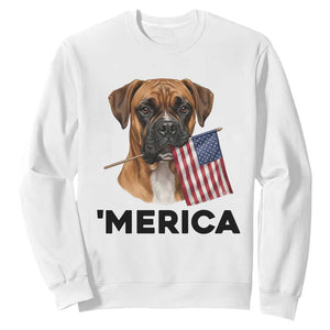 Merica Patriotic Boxer Mom Dad Gift Sweatshirt Merica 4th Of July TS12 White Print Your Wear