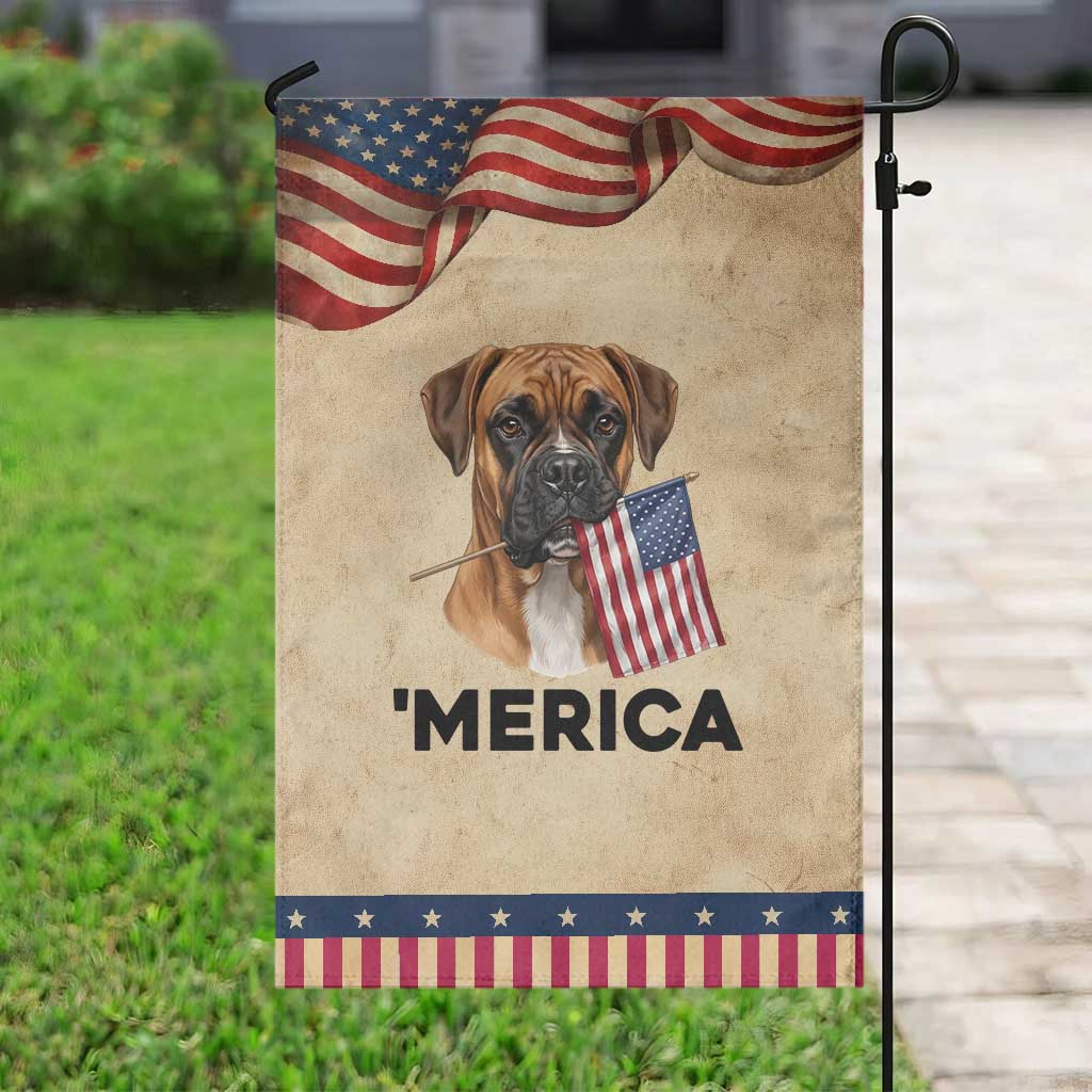 Merica Boxer Mom Dad Gift Patriotic Garden Flag Merica 4th Of July TS12 Vintage Rustic Tan Navy Print Your Wear