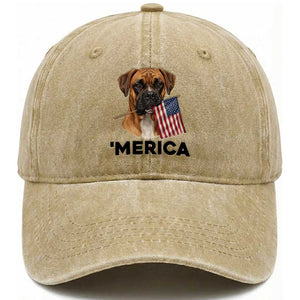 Merica Patriotic Boxer Mom Dad Gift Washed Cotton Baseball Cap Merica 4th Of July TS12 Print Your Wear