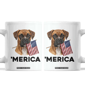 Merica Patriotic Boxer Mom Dad Gift Coffee Mug Merica 4th Of July TS12 White Print Your Wear