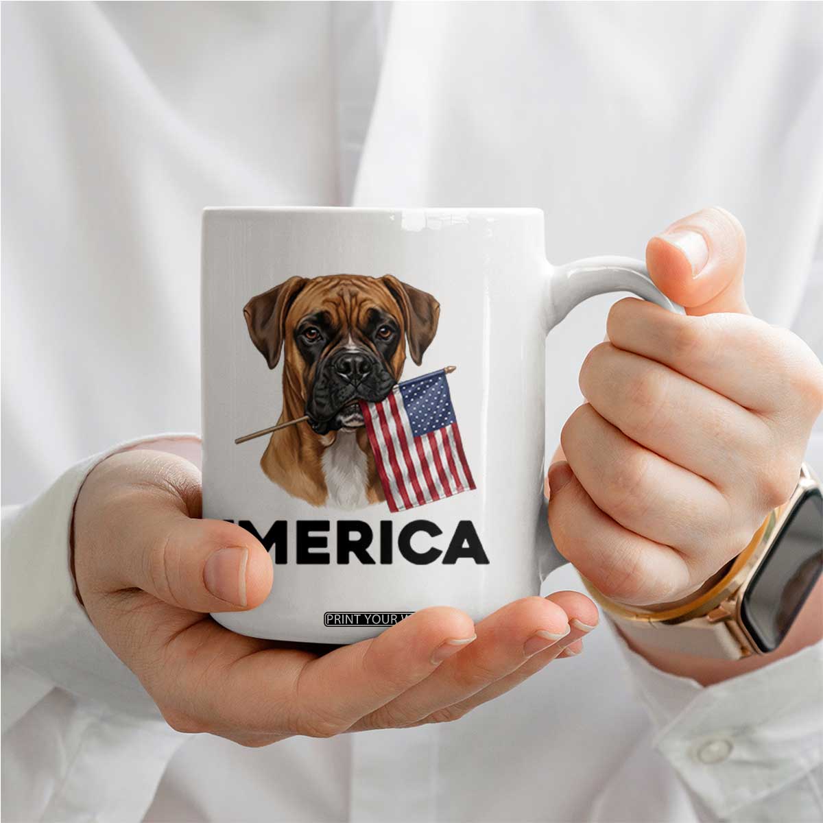 Merica Patriotic Boxer Mom Dad Gift Coffee Mug Merica 4th Of July TS12 Print Your Wear