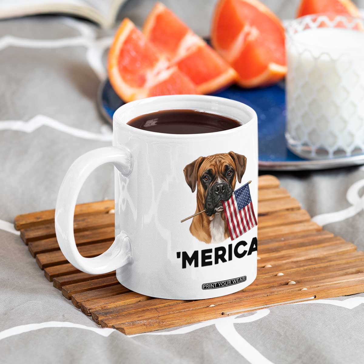 Merica Patriotic Boxer Mom Dad Gift Coffee Mug Merica 4th Of July TS12 Print Your Wear