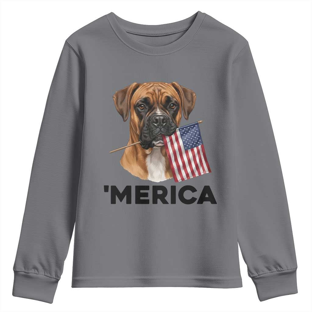 Merica Patriotic Boxer Mom Dad Gift Youth Sweatshirt Merica 4th Of July TS12 Charcoal Print Your Wear