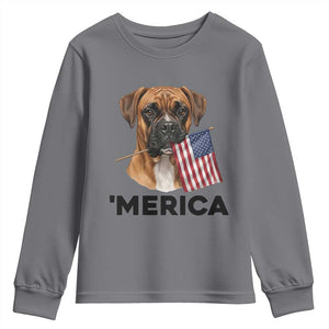 Merica Patriotic Boxer Mom Dad Gift Youth Sweatshirt Merica 4th Of July TS12 Charcoal Print Your Wear