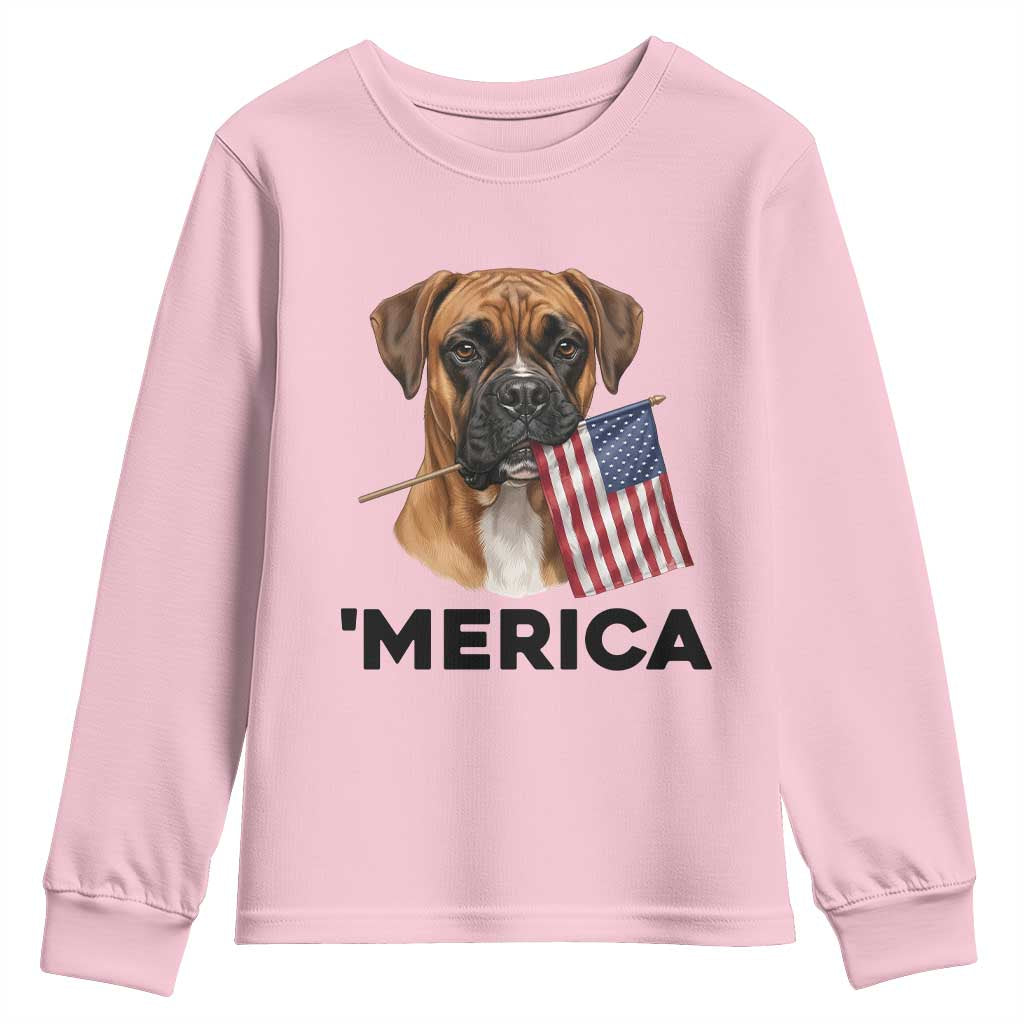 Merica Patriotic Boxer Mom Dad Gift Youth Sweatshirt Merica 4th Of July TS12 Light Pink Print Your Wear