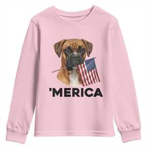 Merica Patriotic Boxer Mom Dad Gift Youth Sweatshirt Merica 4th Of July TS12 Light Pink Print Your Wear