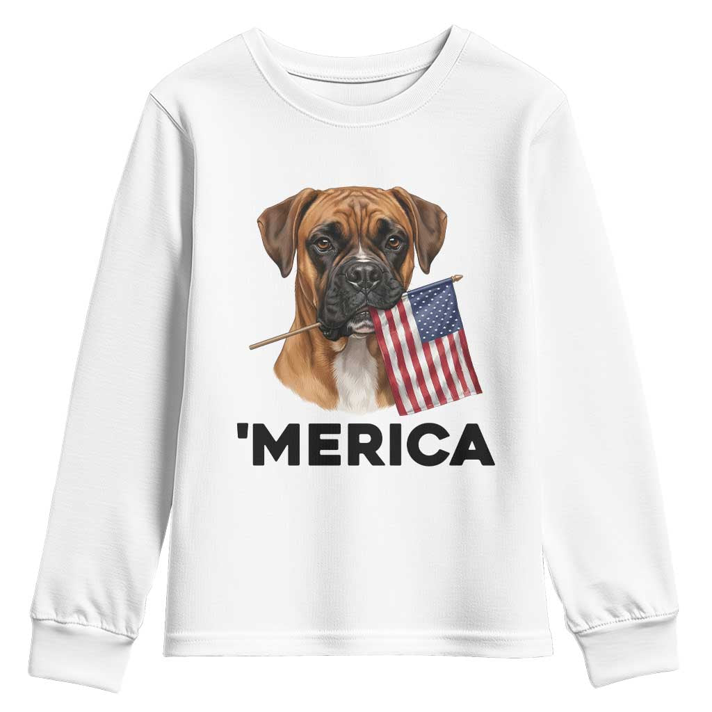 Merica Patriotic Boxer Mom Dad Gift Youth Sweatshirt Merica 4th Of July TS12 White Print Your Wear
