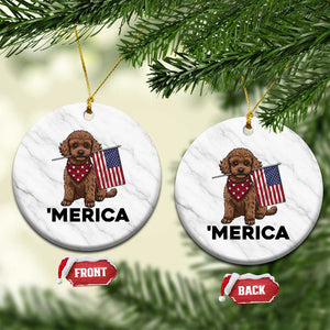 Patriotic Poodle Mom Dad Gift Ceramic Ornament Merica 4th Of July TS12 1pc White Marble Print Your Wear