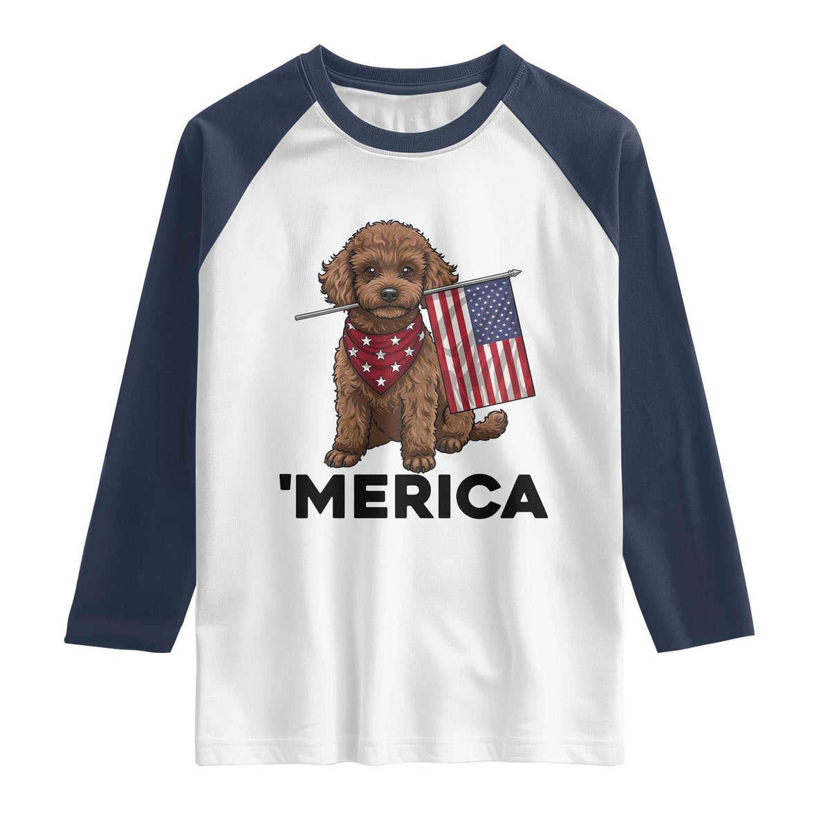 Patriotic Poodle Mom Dad Gift Raglan Shirt Merica 4th Of July TS12 White Navy Print Your Wear