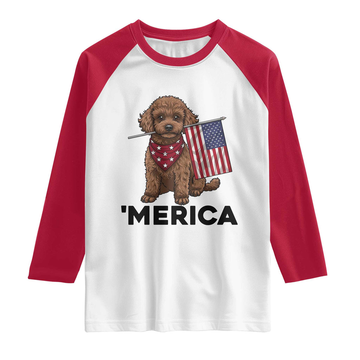 Patriotic Poodle Mom Dad Gift Raglan Shirt Merica 4th Of July TS12 White Red Print Your Wear