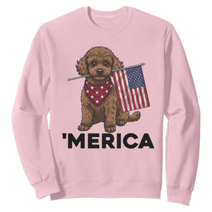 Patriotic Poodle Mom Dad Gift Sweatshirt Merica 4th Of July TS12 Light Pink Print Your Wear