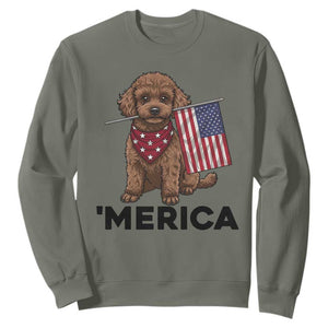 Patriotic Poodle Mom Dad Gift Sweatshirt Merica 4th Of July TS12 Military Green Print Your Wear