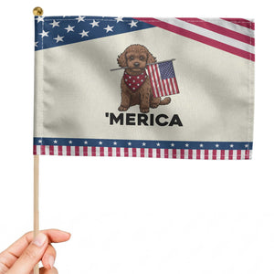 Poodle Mom Dad Gift Patriotic Handheld Flag Merica 4th Of July TS12 Modern 8.2" × 5.5" Beige Blue Print Your Wear