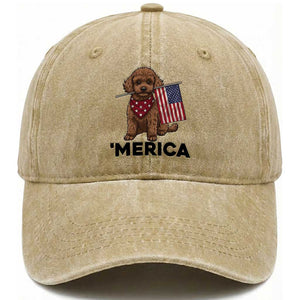 Patriotic Poodle Mom Dad Gift Washed Cotton Baseball Cap Merica 4th Of July TS12 Print Your Wear