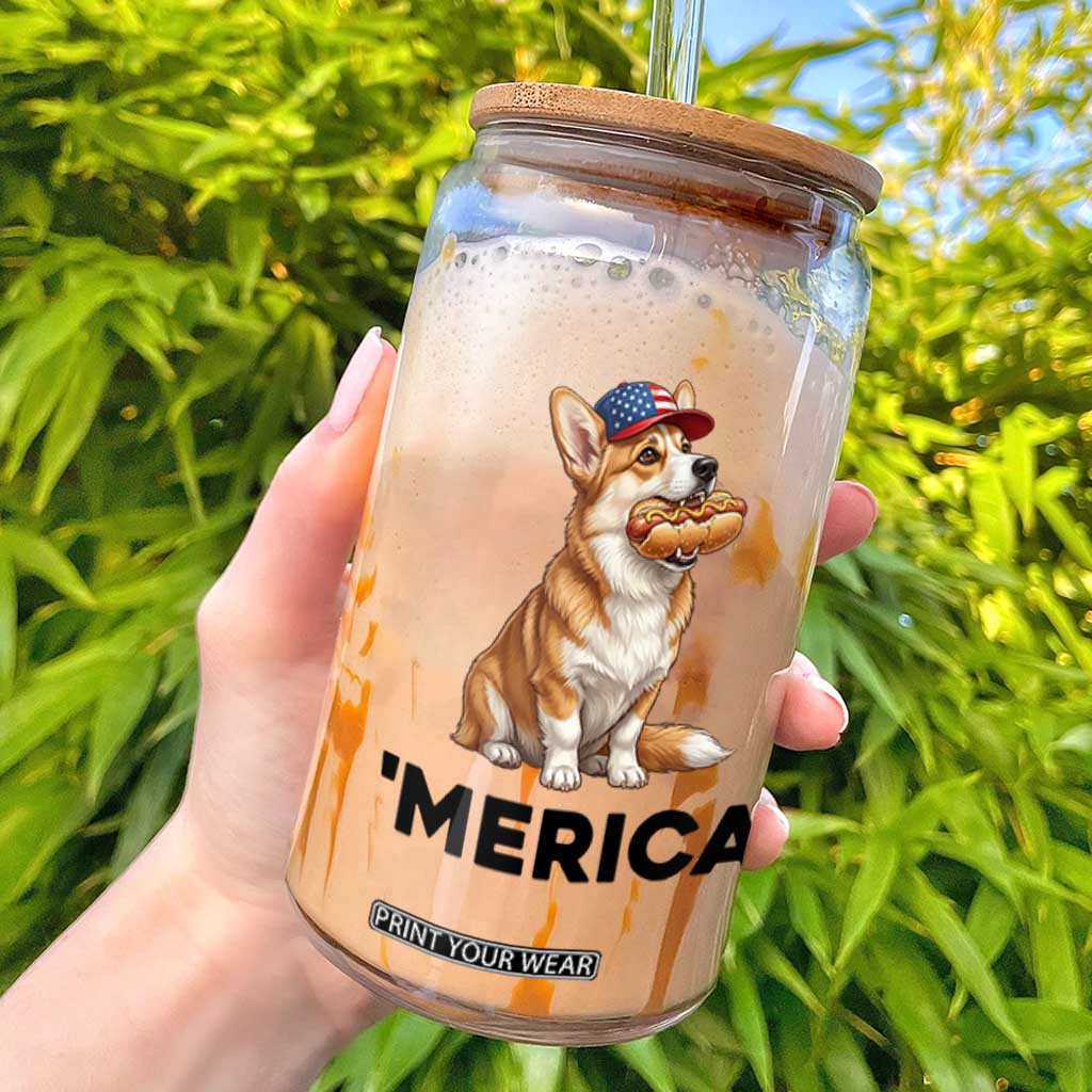 Funny Merica Corgi Lover 4th Of July Glass Can Patriotic Dog Gift TS12 White Print Your Wear