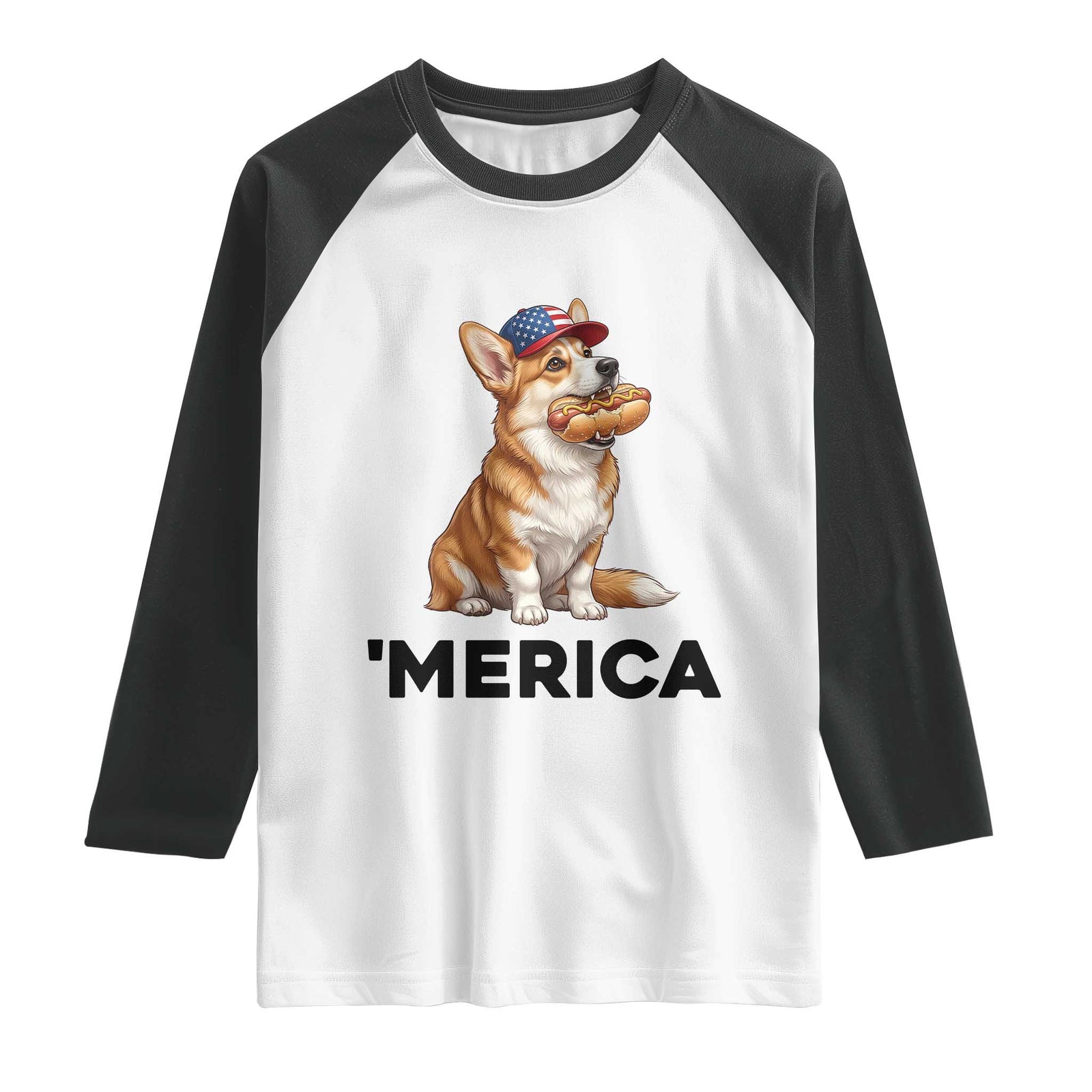 Funny Merica Corgi Lover 4th Of July Raglan Shirt Patriotic Dog Gift TS12 White Black Print Your Wear