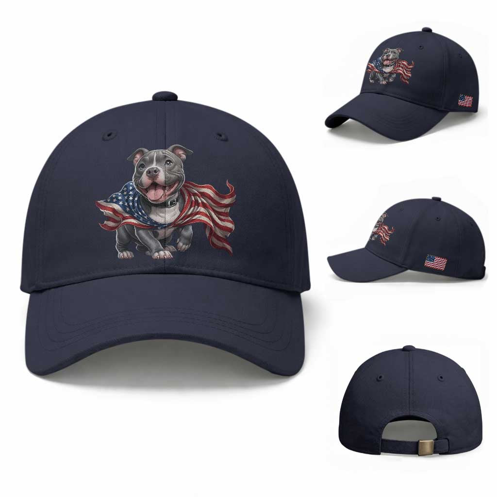 Patriotic Pitbull Dog USA Flag Baseball Cap 4th Of July Pride TS12 Baseball Cap Universal Fit Navy Print Your Wear