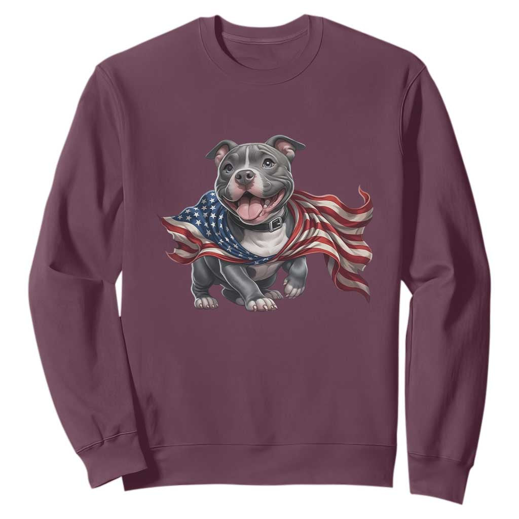 Patriotic Pitbull Dog USA Flag Sweatshirt 4th Of July Pride TS12 Maroon Print Your Wear