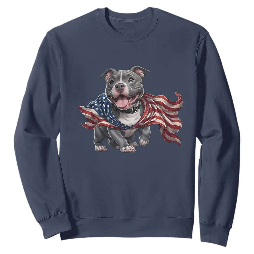 Patriotic Pitbull Dog USA Flag Sweatshirt 4th Of July Pride TS12 Navy Print Your Wear