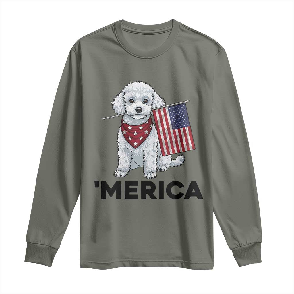 Merica Poodle Mom Dad Patriotic Gift Long Sleeve Shirt 4th Of July Pride TS12 Military Green Print Your Wear