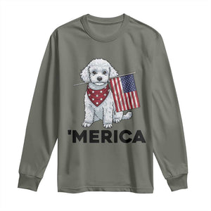 Merica Poodle Mom Dad Patriotic Gift Long Sleeve Shirt 4th Of July Pride TS12 Military Green Print Your Wear