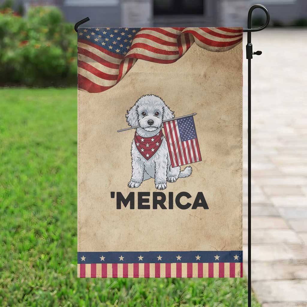 Merica Poodle Mom Dad Gift Patriotic Garden Flag 4th Of July Pride TS12 Vintage Rustic Tan Navy Print Your Wear