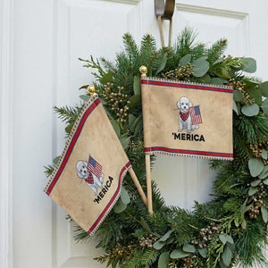 Merica Poodle Mom Dad Gift Patriotic Handheld Flag 4th Of July Pride TS12 Vintage 8.2" × 5.5" Rustic Tan Red Print Your Wear