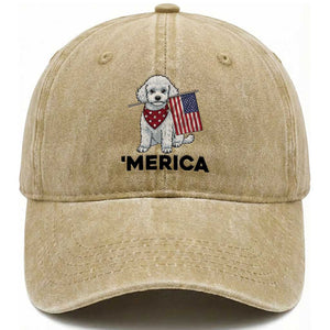 Merica Poodle Mom Dad Patriotic Gift Washed Cotton Baseball Cap 4th Of July Pride TS12 Print Your Wear