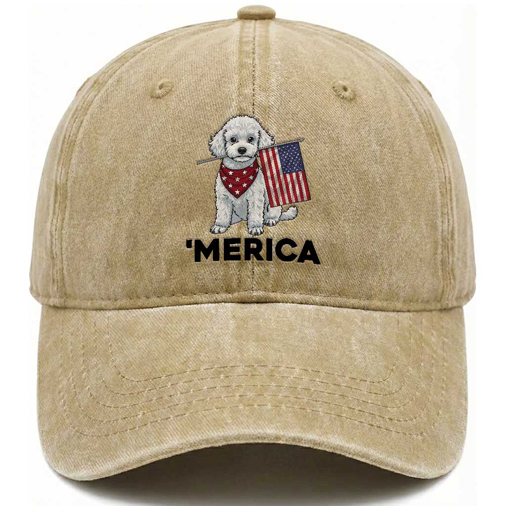 Merica Poodle Mom Dad Patriotic Gift Washed Cotton Baseball Cap 4th Of July Pride TS12 Print Your Wear