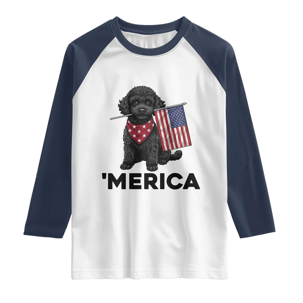 Merica Poodle Dog Lover Gift Raglan Shirt Patriotic 4th Of July TS12 White Navy Print Your Wear