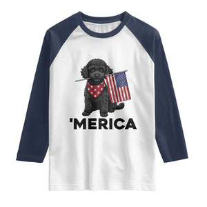 Merica Poodle Dog Lover Gift Raglan Shirt Patriotic 4th Of July TS12 White Navy Print Your Wear