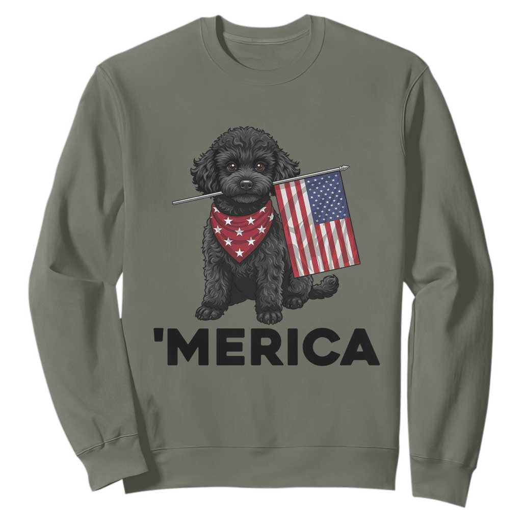 Merica Poodle Dog Lover Gift Sweatshirt Patriotic 4th Of July TS12 Military Green Print Your Wear
