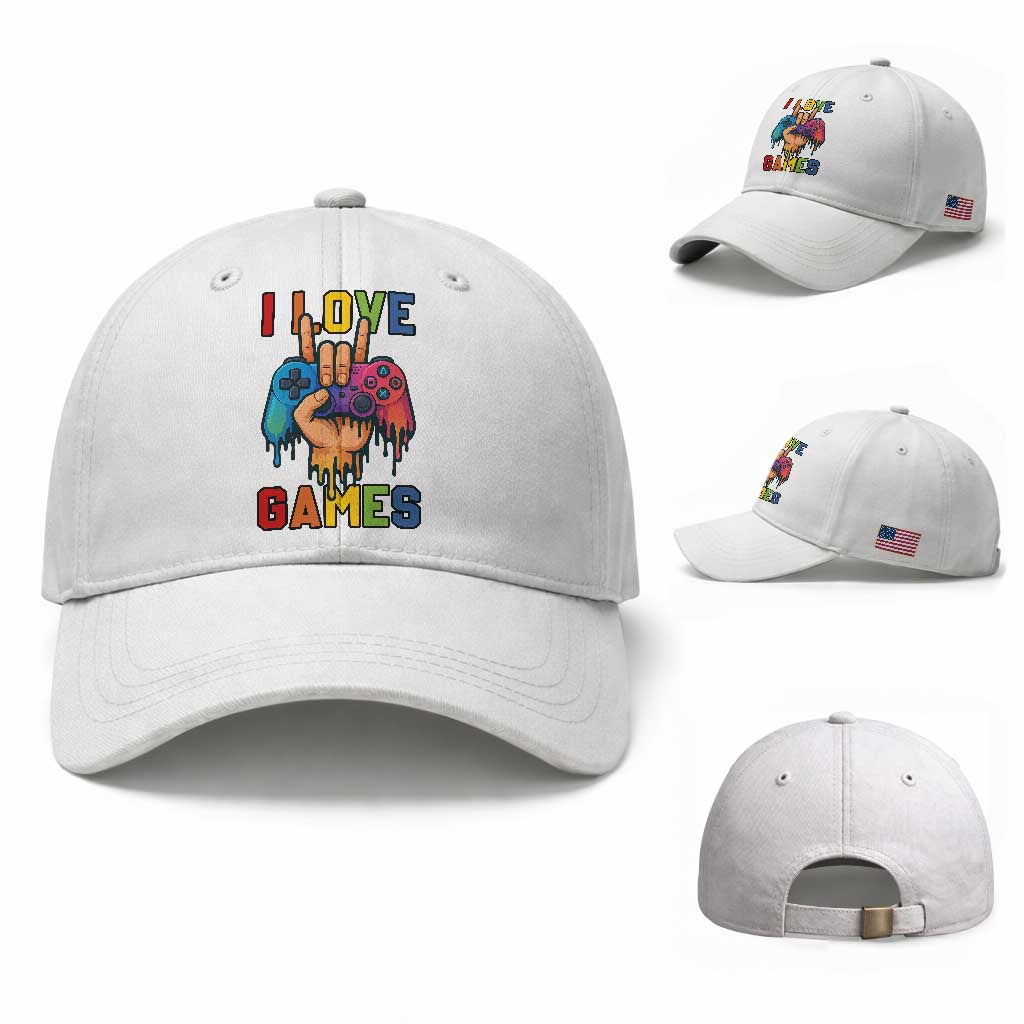 I Love Games Colorful Gamer Controller Gift Baseball Cap TS12 Baseball Cap Universal Fit White Print Your Wear